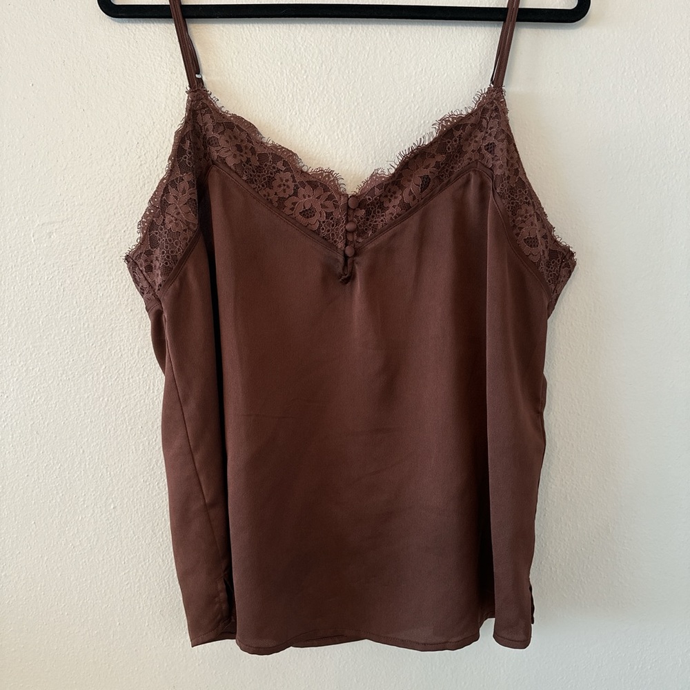 Abercrombie & Fitch Elegant Brown Lace Trim Cami Top